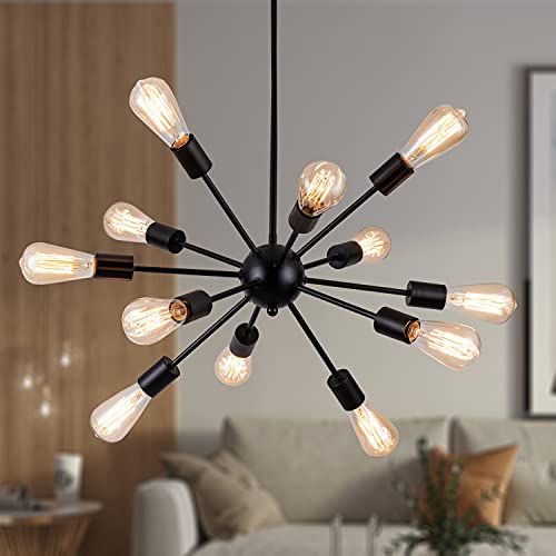 12 Light Black Farmhouse Sputnik Chandeliers for Dining Room Light Fixture