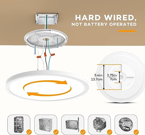Dimmable LED Flush Mount Ceiling Light Fixture with Remote Control (2 Count)