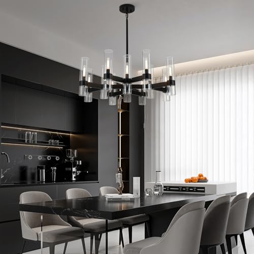 12 Light Black Farmhouse Chandeliers for Dining Room Light Fixture 34"