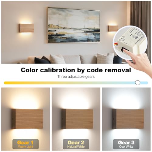 Wood Wall Sconce Indoor Wall Lights Hardwired 1 Pack Up and Down Wall Mount Light for Living Room Bedroom Hallway Corridor Conservatory Cool White 3000K