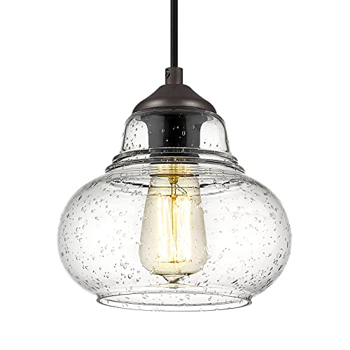 8 Inch Pendant Light Fixtures Seeded Bubble Glass Hanging Light Industrial Pendant Lighting for Kitchen Island Farmhouse Bar Bathroom Dining Room Oil Rubbed Bronze Finish