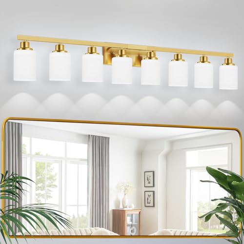 8 Light Gold Bathroom Light Fixtures Bathroom Vanity Light 52in