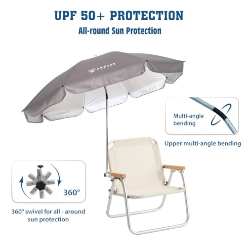 Chair Umbrella with Universal Clamp Adjustable 47 inches and 360° Swivel & UPF 50+ Protection Portable Sun Umbrella