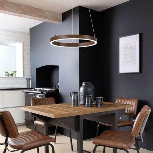 12in LED Ring Chandelier Wood Grain Modern Dimmable Pendant Light