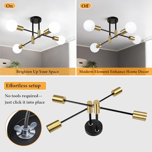 4 Light Modern Black and Gold Sputnik Chandelier
