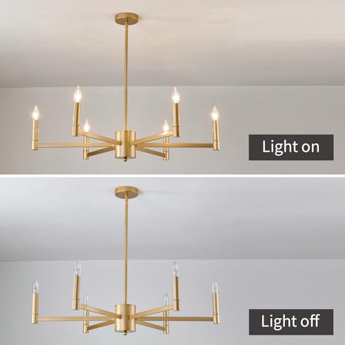 6 Light Gold Candle Chandeliers Modern Farmhouse Ceiling Light Fixture Industrial Lighting for Dining Room Living Room Bedroom Kitchen Island Foyer