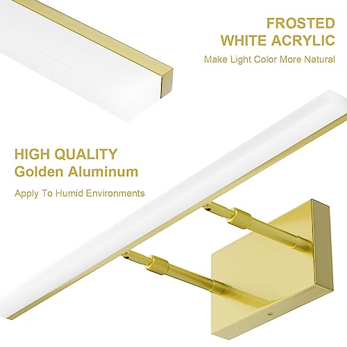 Bathroom Vanity Light Brushed Gold Modern LED Vanity Lighting Over Mirror 24inch Adjustable Gold Wall Light for Bathroom