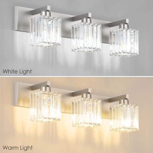 Brushed Nickel Vanity Light Bathroom Lighting Fixtures 3 Light Crystal Modern Bathroom Vanity Light