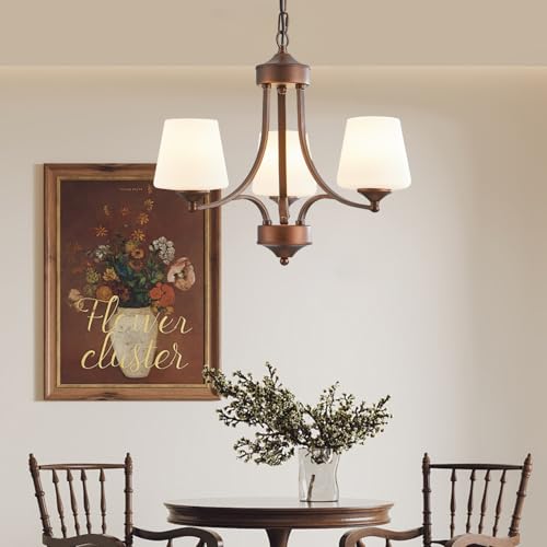 3 Light Oil Rubbed Bronze Chandelier for Dining Room Farmhouse Pendant Light Fixture with Frosted Glass Rustic Ceiling Lighting Modern Hanging Lamp for Kitchen Island Entryway (3 Count)
