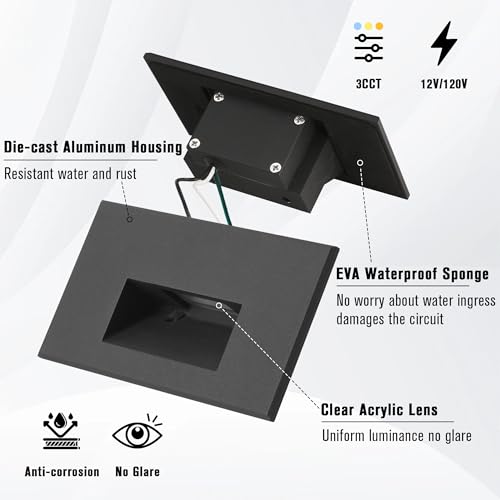 Step Lights Outdoor Indoor Stair Lights LED120V Dimmable Black 3CCT (12 Count)