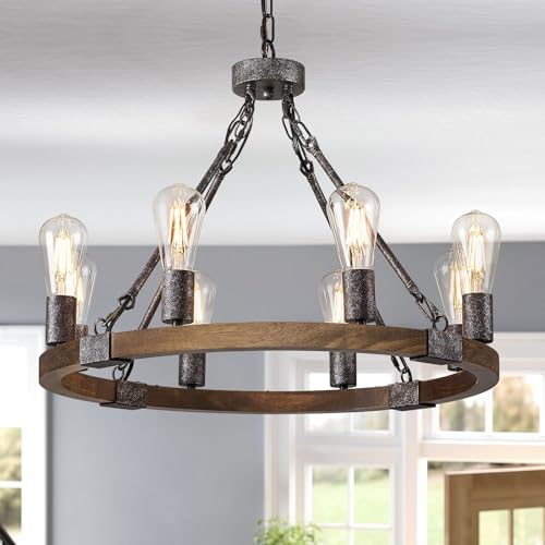 Farmhouse Wagon Wheel Chandelier 24" 8