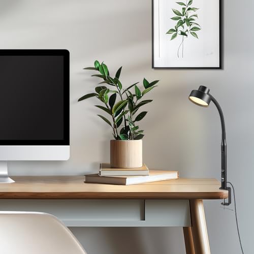 15" LED Integrated Matte Black Clamp Desk Lamp with Adjustable Silicone Gooseneck