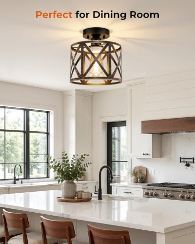 Farmhouse Semi Flush Mount Ceiling Light Fixture E26 Metal Cage Industrial Ceiling Lighting for Kitchen