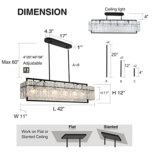 Modern Rectangle Black Crystal Chandeliers for Dining Room