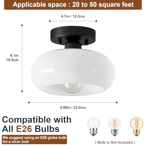 Mid Century Modern Black Semi Flush Ceiling Light 8.66 Inch