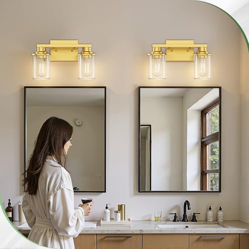 2 Light Gold Bathroom Light Fixture Wall Sconce