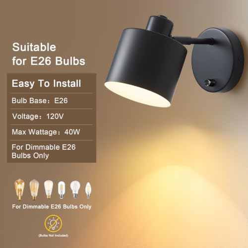 Black Farmhouse Hardwired Wall Sconce with Dimmer Switch Set of 2 (2 Count)