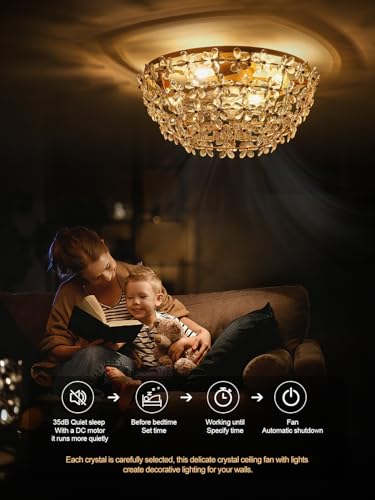 18" Flower Fandelier Ceiling Fan with Light (Flower Crystal Fandelier Ceiling Fan)