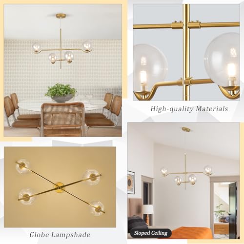 Modern 31" 4 Light Gold Sputnik Chandelier with Clear Glass Globe