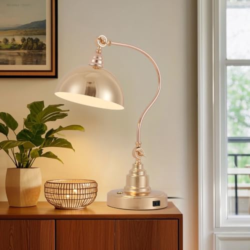 Dimmable Touch Control French Gold Swing Arm Desk Lamp with Charging Port