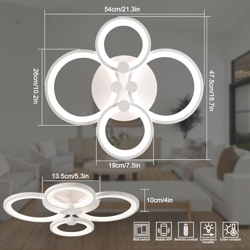 Modern LED Ceiling Lights Fixture Dimmable Flush Mount White Acrylic 4