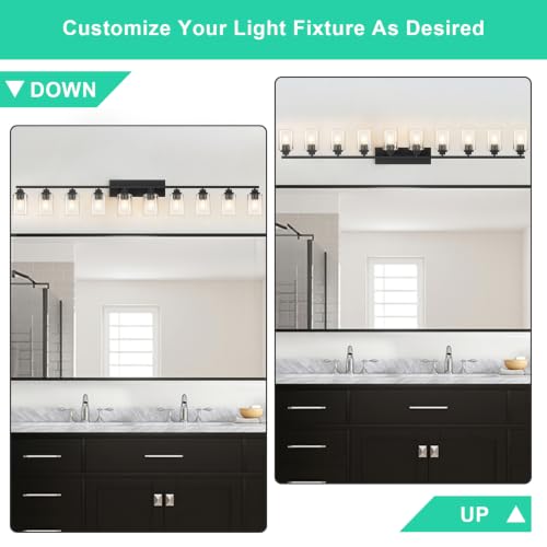 Matte Black Bathroom Light Fixtures (Black-Clear Shade / 10-Light)