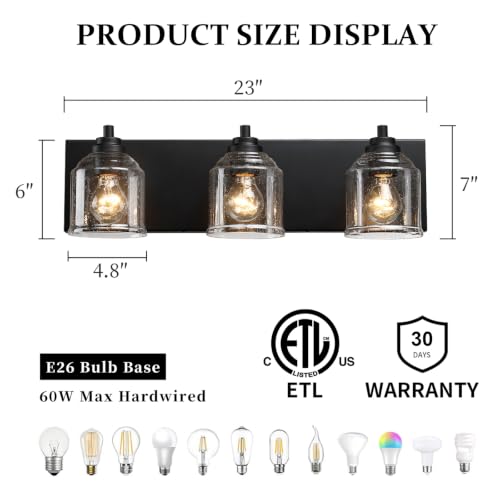23" 3 Light Farmhouse Bathroom Vanity Light with Bubble Glass