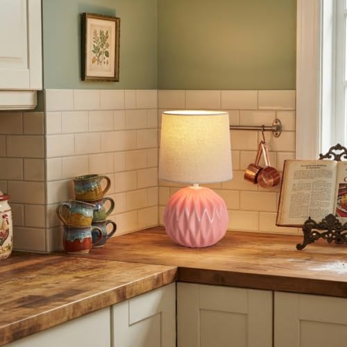 Pink Ceramic Table Lamp with Linen Shade