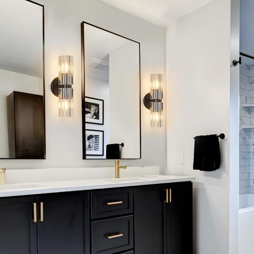 2 Light Black Wall Sconces Crystal Wall Sconce Modern Wall Sconces with K9 Crystal Lampshade Hallway Indoor Sconces Wall Lighting for Bathroom Entryway Stairway（1