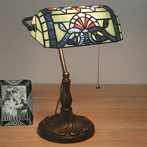 Tiffany Style Bankers Table Lamp Stained Glass Piano Desk Lamp Vintage Bedroom Bedside Lamp for Study