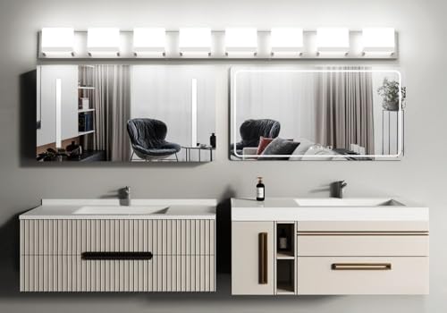 8 Lights LED Modern Vanity Light Brushed Nickel Bathroom Lighting Fixture Up and Down Bathroom Wall Light Over Mirror