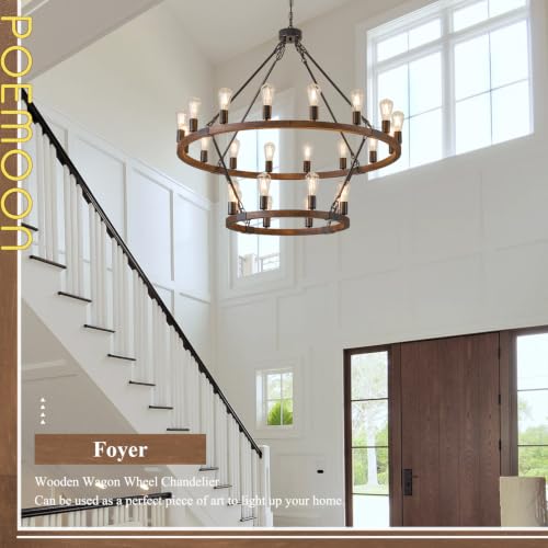 Farmhouse Wood Wagon Wheel Chandelier 24 (24 Count)