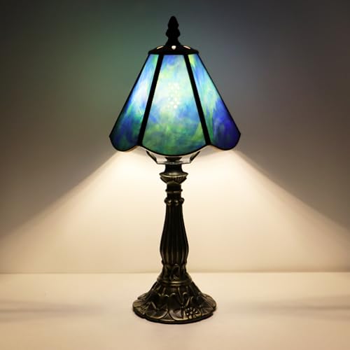Small Tiffany Style Table Lamp Sea Blue Stained Glass Lamp 14 Inch