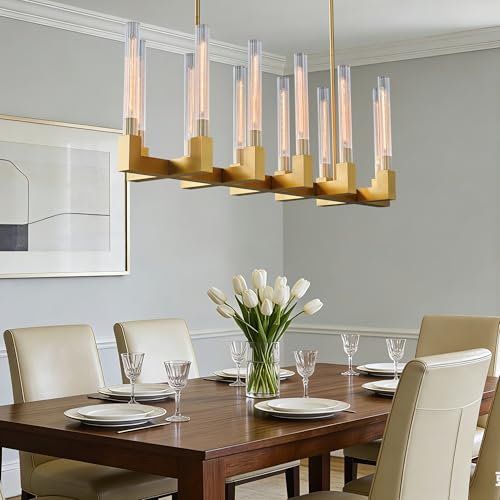 55 Inch Gold Candle Rectangular Chandelier