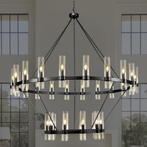 Black Wagon Wheel Chandelier 2 Tier