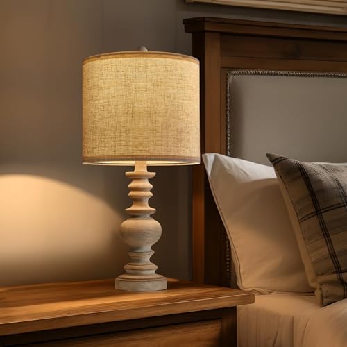 Tradition 20" Rustic Table Lamp Set of 2 for Living Room Bedroom Bedside Desk Lamps Bedroom Nightstand Vintage Lamps Linen（Suitable for Decorating Small Areas） (2 Count)