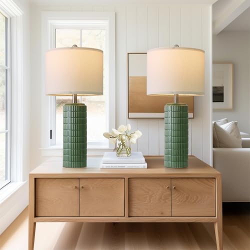27.5" Dark Green Ceramic Table Lamps for Living Room (2 Count)