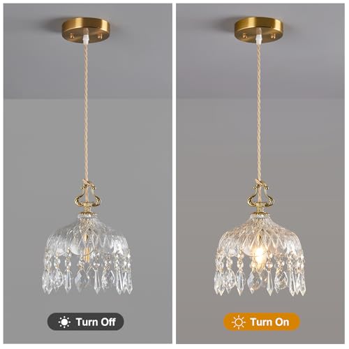 Brass Vintage Glass Pendant Light Crystal Hanging Light Fixtures (2 Count)