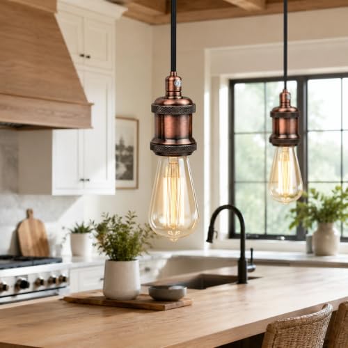 E26 Lamp Holder Socket Copper Metal Vintage Edison Bulb Holder IP20 Hardwired Medium Base Fitting for Pendant Wall Table Lamps DIY Indoor Lighting (2 Count)