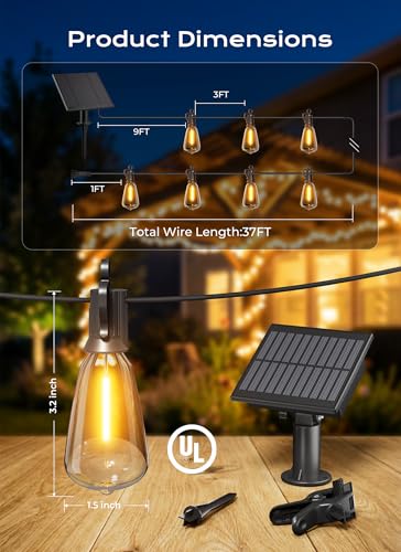37FT Solar String Lights Outdoor (37 Foot)
