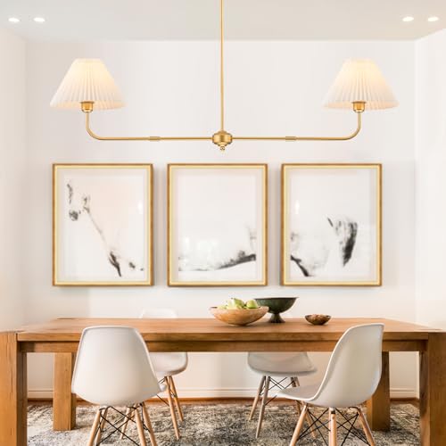 2 Light Gold Linear Chandelier with White Fabric Shade (2 Count)