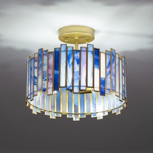 3 Light Tiffany Semi Flush Mount Ceiling Light