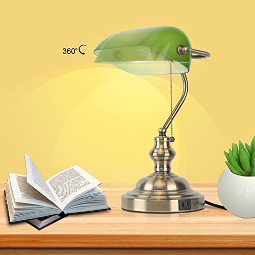 Green Bankers Lamp with Pull Switch