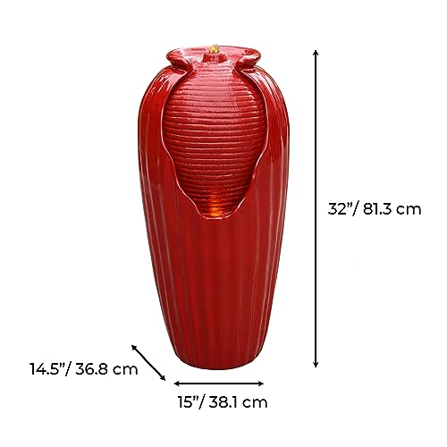 Glazed Vase Floor Freestanding Water Fountain with LED Lights and Pump for Outdoor Patio Backyard Deck Plant Garden Décor