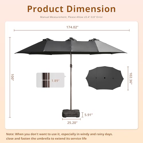 15ft Umbrella Outdoor Patio Solar Lights with Base