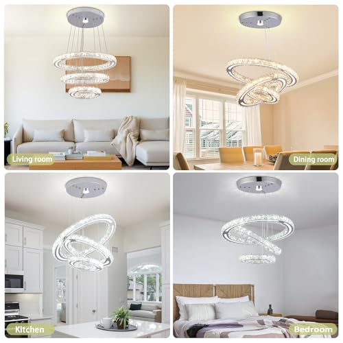 3 Ring Dimmable LED Crystal Chandelier 47W with Remote