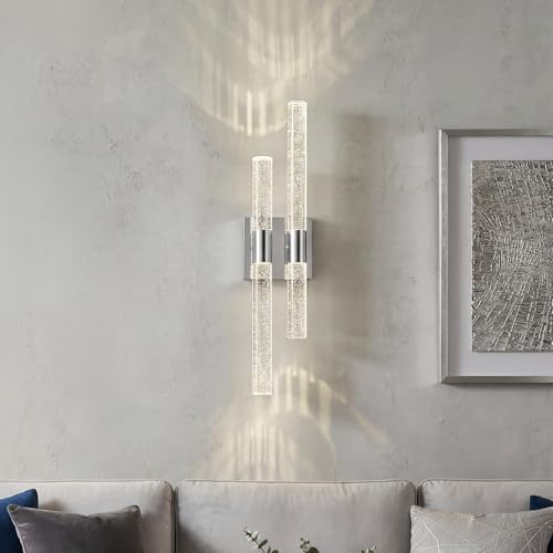 Modern LED Vanity Light Bubble Crystal Sconces Wall Lighting Chrome Wall Sconce Hardwired 21.25in 4000K Vertical and Horizontal Wall Mounted Sconces for Bedroom Living Room Hallway（1