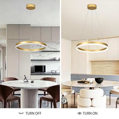20" Modern Gold Led Chandelier Ring Dimmable LED Chandeliers with Remote Control for Kitchen Island Height Adjustable Chandelier Led Pendant Light for Living Room Dining Room Bedroom Foyer