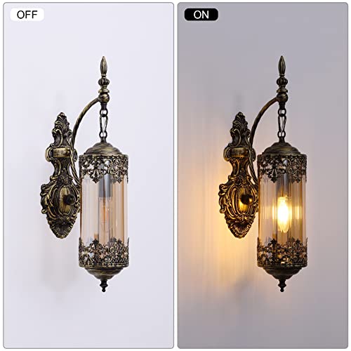 Antique Gothic Amber Glass Wall Sconce for Bedroom