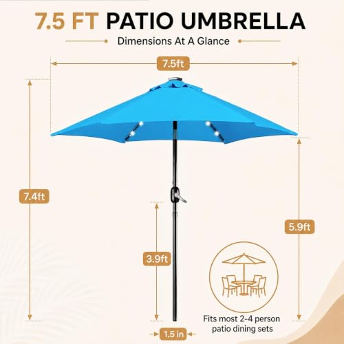 7.5FT Solar Patio Umbrella w